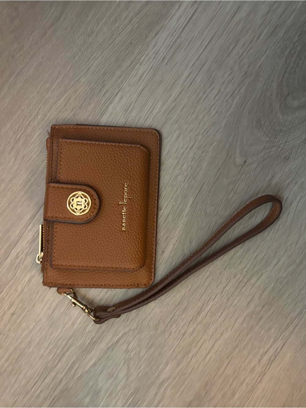 Nanette Lepore Tan Brown Leather Wristlet Card Holder